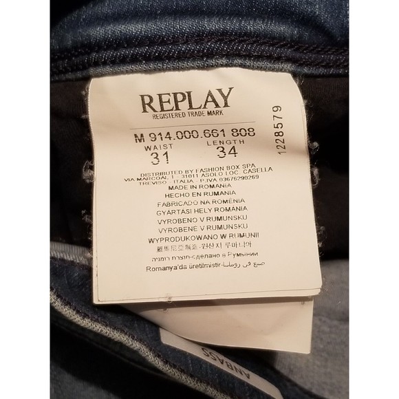 Replay Anbass Jeans Men's 31x34 Medium Blue Wash Stretch Faded Denim (32×34.5) - Picture 6 of 6